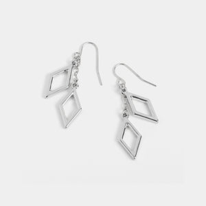 Double Diamond Chain Drop Earrings - Silver - Silver