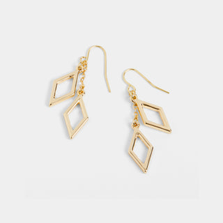 Double Diamond Chain Drop Earrings - Gold - Gold