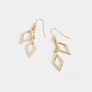 Double Diamond Chain Drop Earrings - Gold - Gold