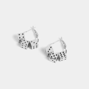 Lucky Dice Hoop Earrings - Silver