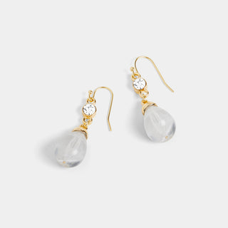 Stone Teardrop Bead Dangle Earrings - Clear - Clear