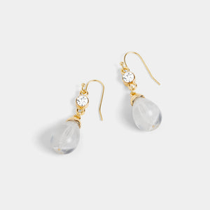 Stone Teardrop Bead Dangle Earrings - Clear - Clear