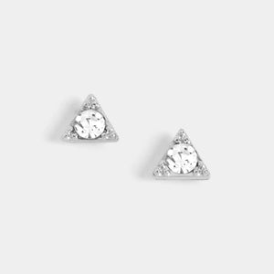 Triangle Stone Stud Earrings - Silver - Silver