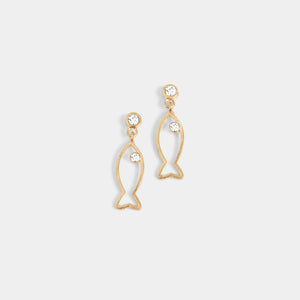 Clear Stone Fish Dangle Earrings - Gold - Gold