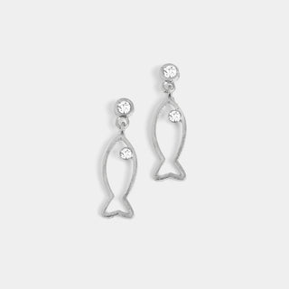 Clear Stone Fish Dangle Earrings - Silver - Silver