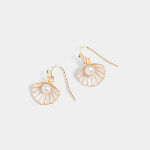 Pearl Oyster Dangle Earrings - White - White