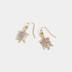 Floral Enamel Turtle Dangle Earrings - Pink/Blue