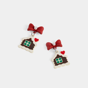 Whispers Bow Gingerbread House Dangle - Brown