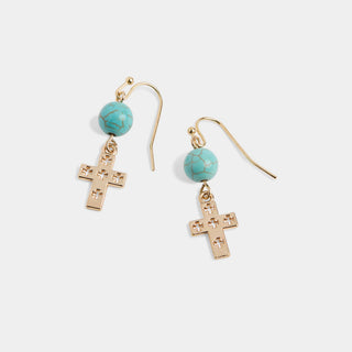 Whispers Turquoise Cross Drop Earrings - Gold