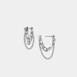 Whispers Paperclip Chain Loop Earrings - Silver