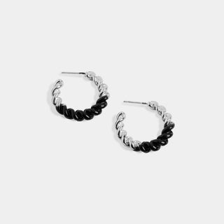 Whispers Enamel Twist Hoop Earrings - Silver