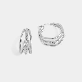 Whispers Coil Hexagon Hoop Earrings - Silver