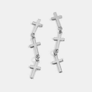 Whispers Triple Cross Dangle Earrings - Silver