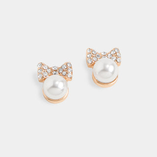 Whispers Bow Pearl Stud Earrings - Gold