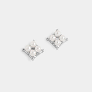 Whispers Pearl Square Stud Earrings - Silver