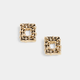 Whispers Square Weave Stud Earrings - Gold