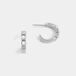 Whispers Jeweled Hoop Stud Earrings - Silver