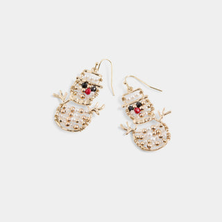 Whispers Beaded Snowman Dangle - Gold