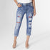 Stars & Stripes Boyfriend Capri with Patches Jeans - Medium Denim
