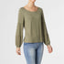 Celina Tiered Long Sleeve Crew Neck Top - Olive