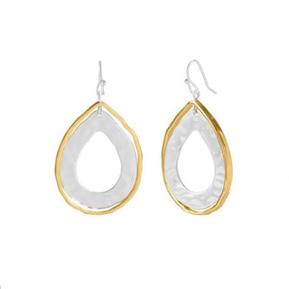 Mixed Metal Open Tear Drop Dangle Earrings - Mixed Metal