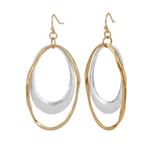 Mixed Metal Double Oval Dangle Earrings - Gold/Silver