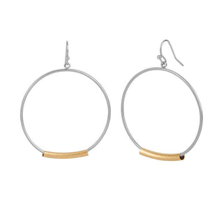 Silver Hoop with Metal Bar Earrings - Silver/Gold