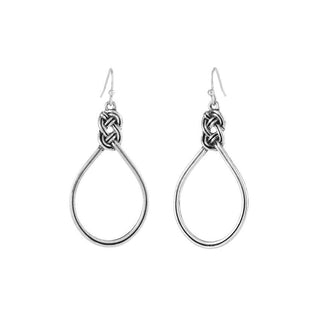 Antique Silver Knotted Tear Drop Earrings - Antique Silver