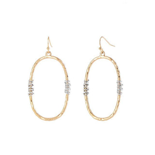 Gold Oval with Wire Wrap Earrings - Antique Gold