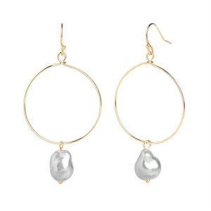 Gold Hoop Pearl Dangle Earrings - Grey - Final Sale - Grey
