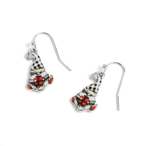 Gnome Dangle Earrings - Black/White Check - Final Sale - Black