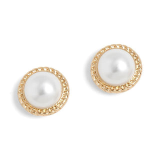 Gold Rope Pearl Stud Earrings - Gold