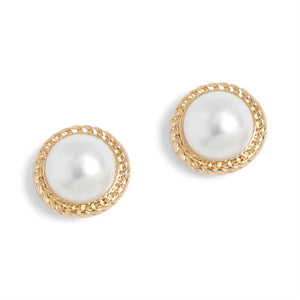 Gold Rope Pearl Stud Earrings - Gold