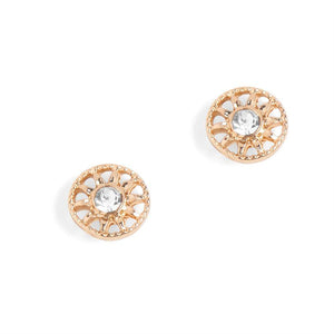 Gold Sunburst with Stone Stud Earrings - Gold