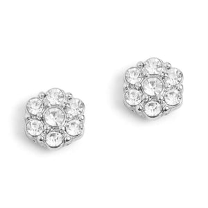 Silver Blooming Flower with Stones Stud Earrings - Silver