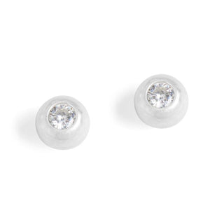 Silver Pearl with Stone Stud Earrings - Silver