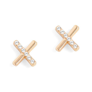 Gold Criss Cross with Stones Stud Earrings - Gold