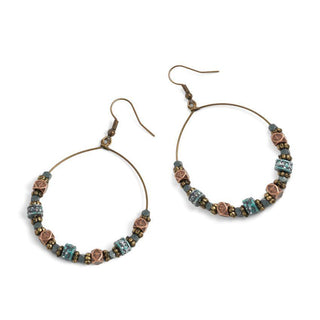 Patina Beaded Hoop Earrings - Brass