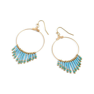 Gold Cascade with Blue and Gold Seed Beads Hoop Earrings - Final Sale - Gold