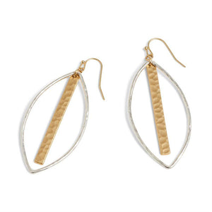 Silver Teardrop with Gold Bar Dangle Earrings - Mixed