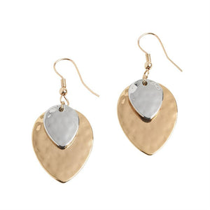 Mixed Metal Pointed Oval Drop Dangle Earrings - Mixed