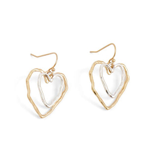 Mixed Metal Double Heart Earrings - Mixed Metal