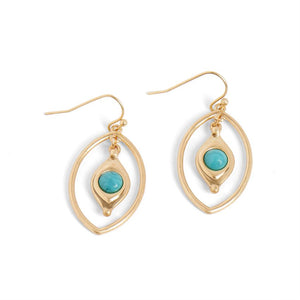 Gold Dangle w/ Turquoise Center Earrings - Final Sale - Gold/Turquoise