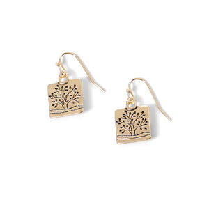 Gold Square Family Tree Earrings - Gold