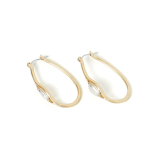 Gold Oval Hoop w/ Stone on Side Earrings - Gold