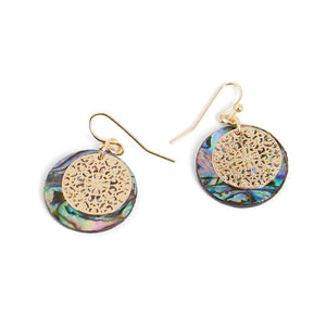 Abalone Circle with Gold Design Earrings - Abalone/Gold