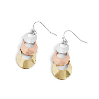 Tri-Metal Circle Dangle Earrings - Mixed Metal
