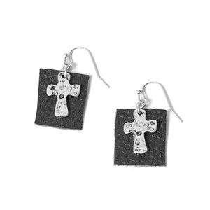 Cross with Leather Earrings - Final Sale - Brown