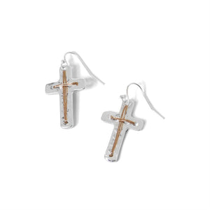 Mixed Metal Cross Earrings - Mixed Metal