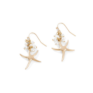 Pearl Dangle with Starfish Earrings - Gold